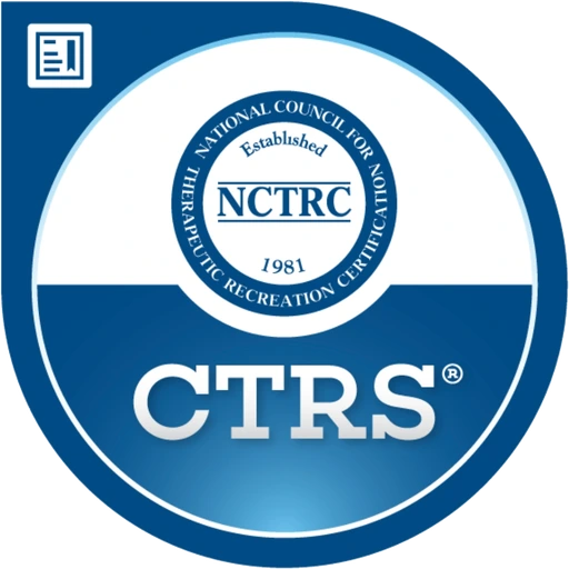 Official NCTRC badge for a Certified Therapeutic Recreation Specialist.
